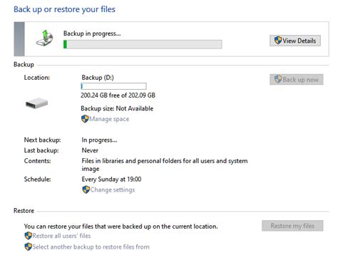 Start backing up or restoring files .